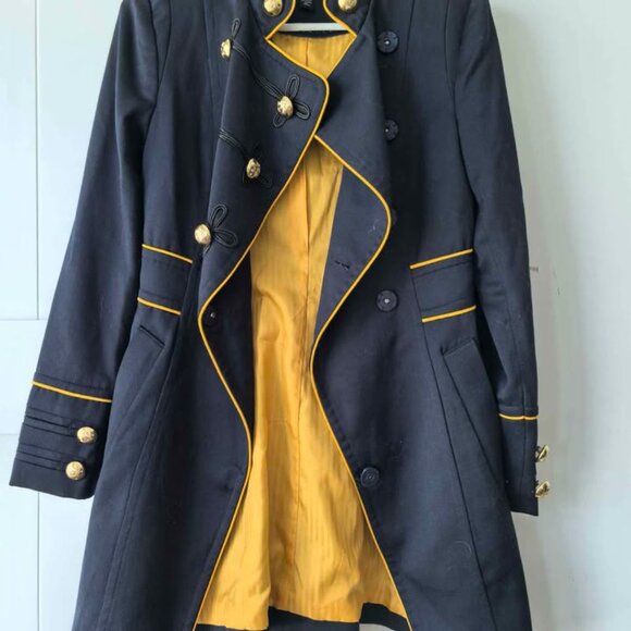 PRICH Wool Military Trench Coat – Navy with Gold Trim - Picture 3 of 10